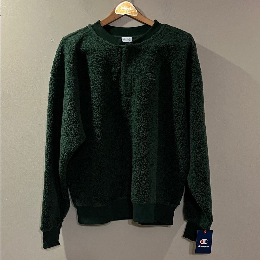 Champion Forest Green Sherpa Pullover Sweatshirt - size large